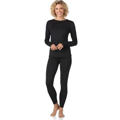 Women Long Sleeve Fleece Lined Thermal Base Layer Shirt & Leggings Set