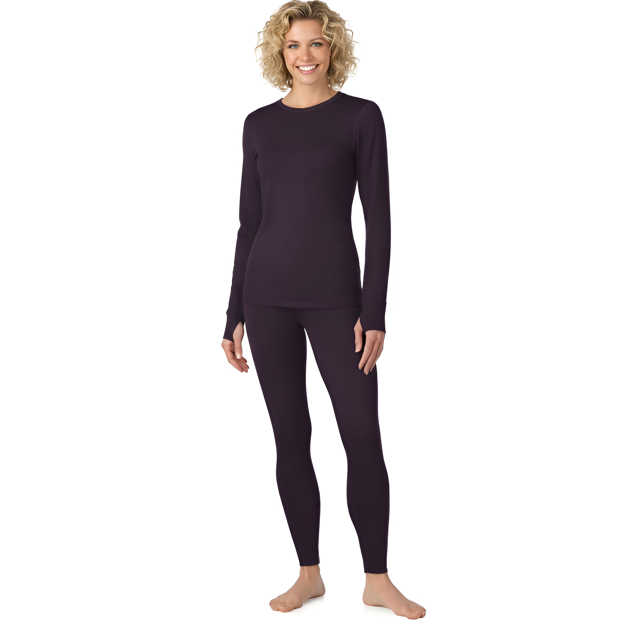 Long Sleeve Fleece Lined Thermal Base Layer Shirt And Leggin – full length outfit view