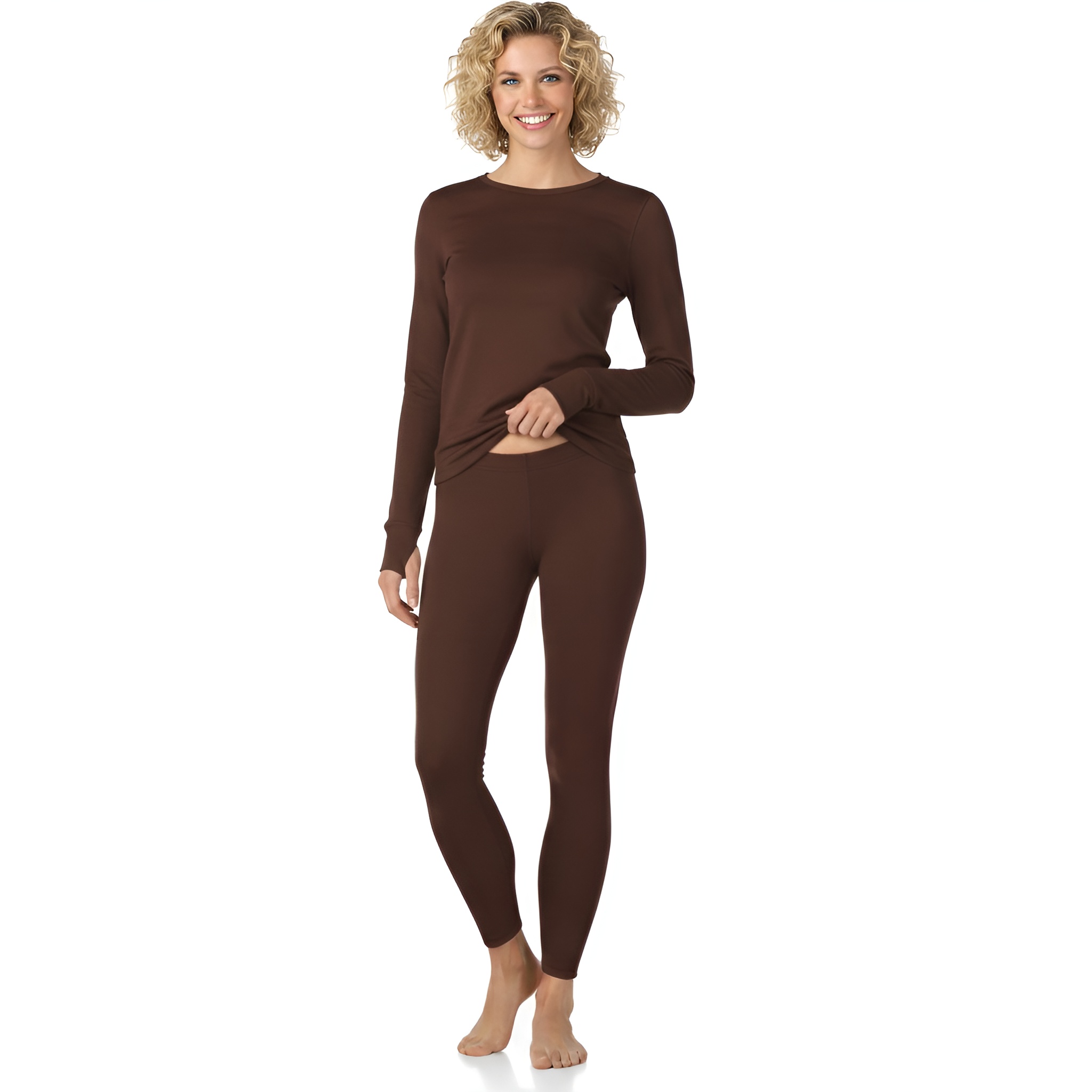 Long Sleeve Fleece Lined Thermal Base Layer Shirt And Leggin – styled outfit view
