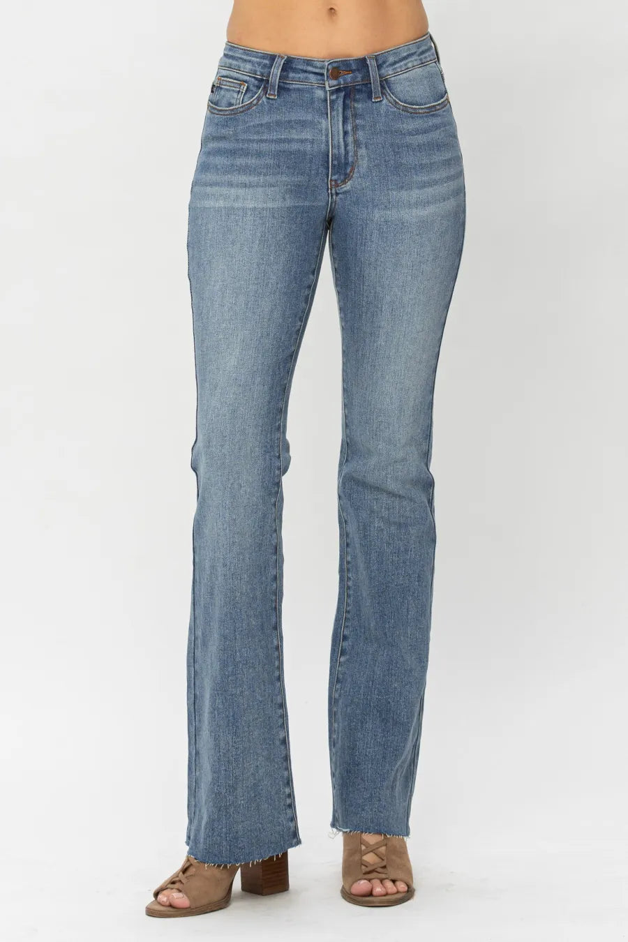 Mid Rise Tuck Bootcut Jeans – women's cargo pants front view