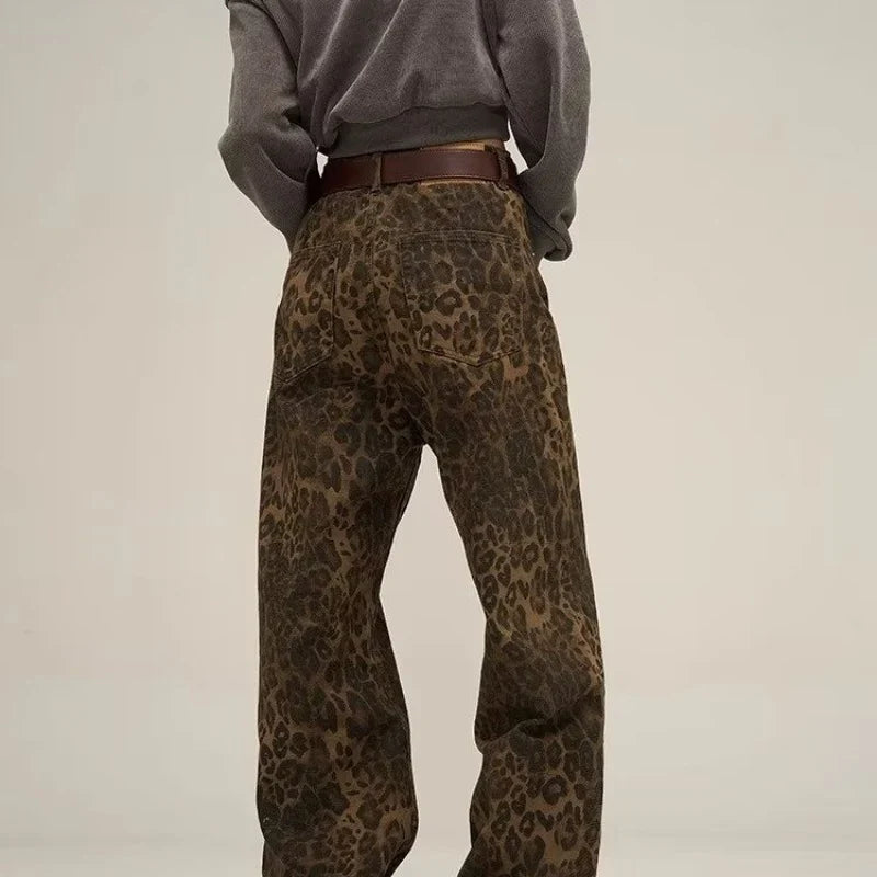 Leopard Patterned Cargo Pants – side profile view