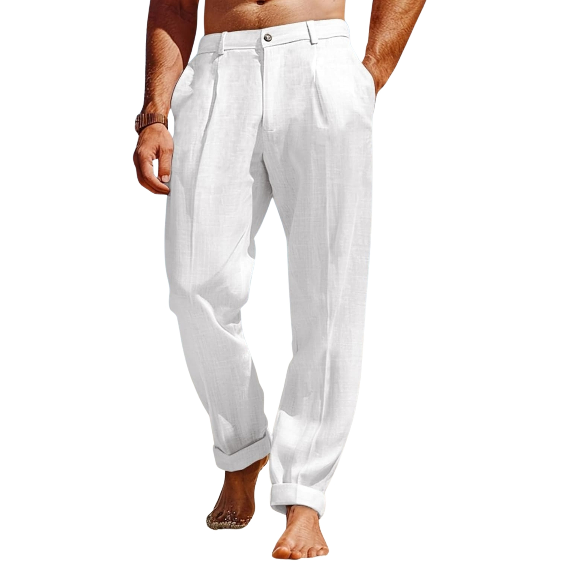 Casual Pleated Pants With Elastic Back And Lightweight Comfort For Men – side profile view