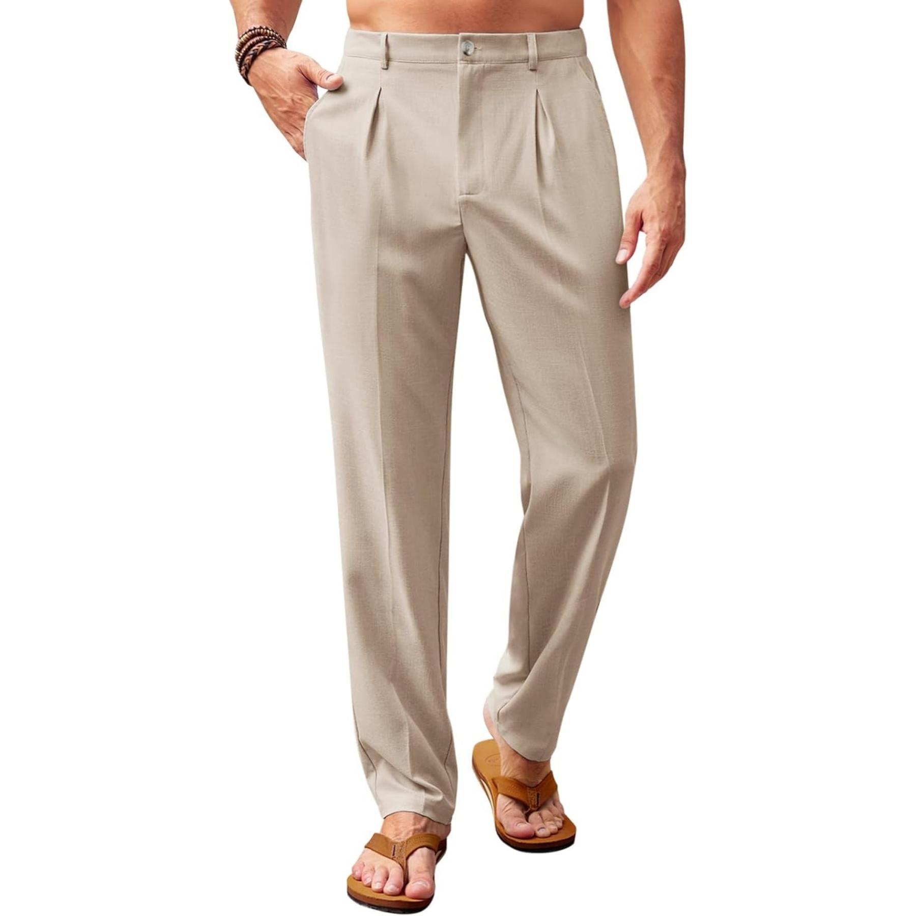 Casual Pleated Pants With Elastic Back And Lightweight Comfort For Men – fabric detail close-up