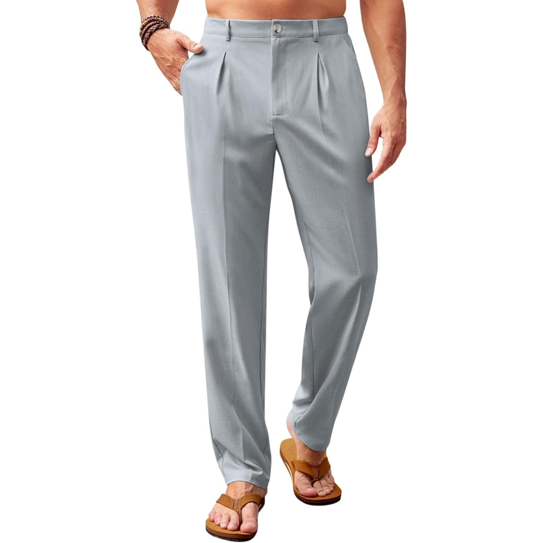 Casual Pleated Pants With Elastic Back And Lightweight Comfort For Men – waistband detail