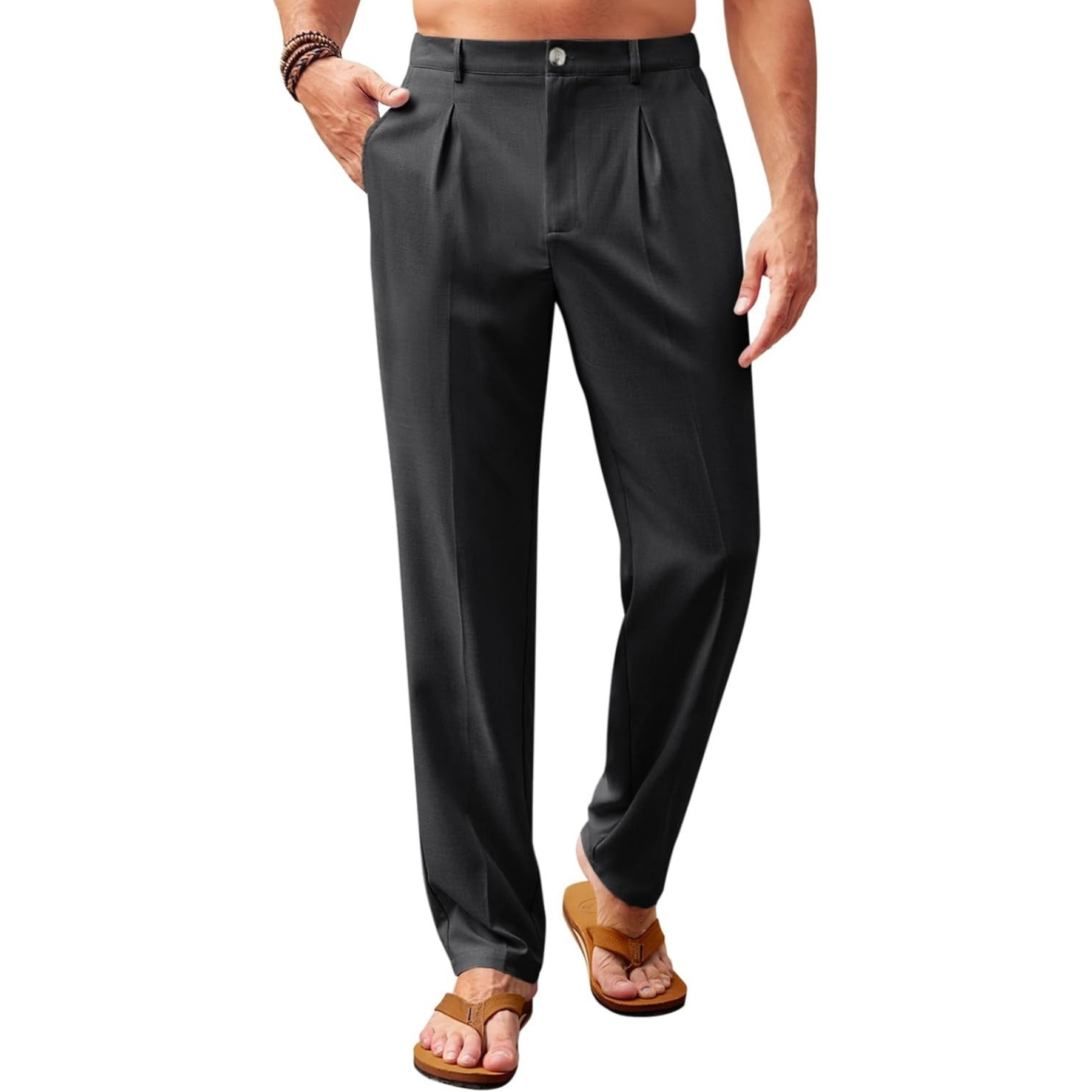 Casual Pleated Pants With Elastic Back And Lightweight Comfort For Men – model wearing view
