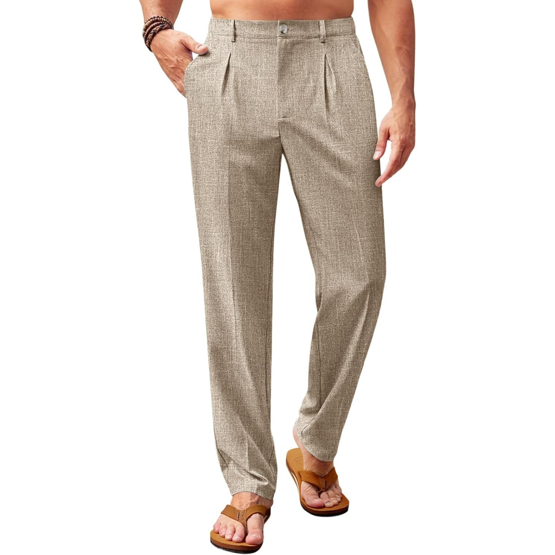 Casual Pleated Pants With Elastic Back And Lightweight Comfort For Men – full length outfit view