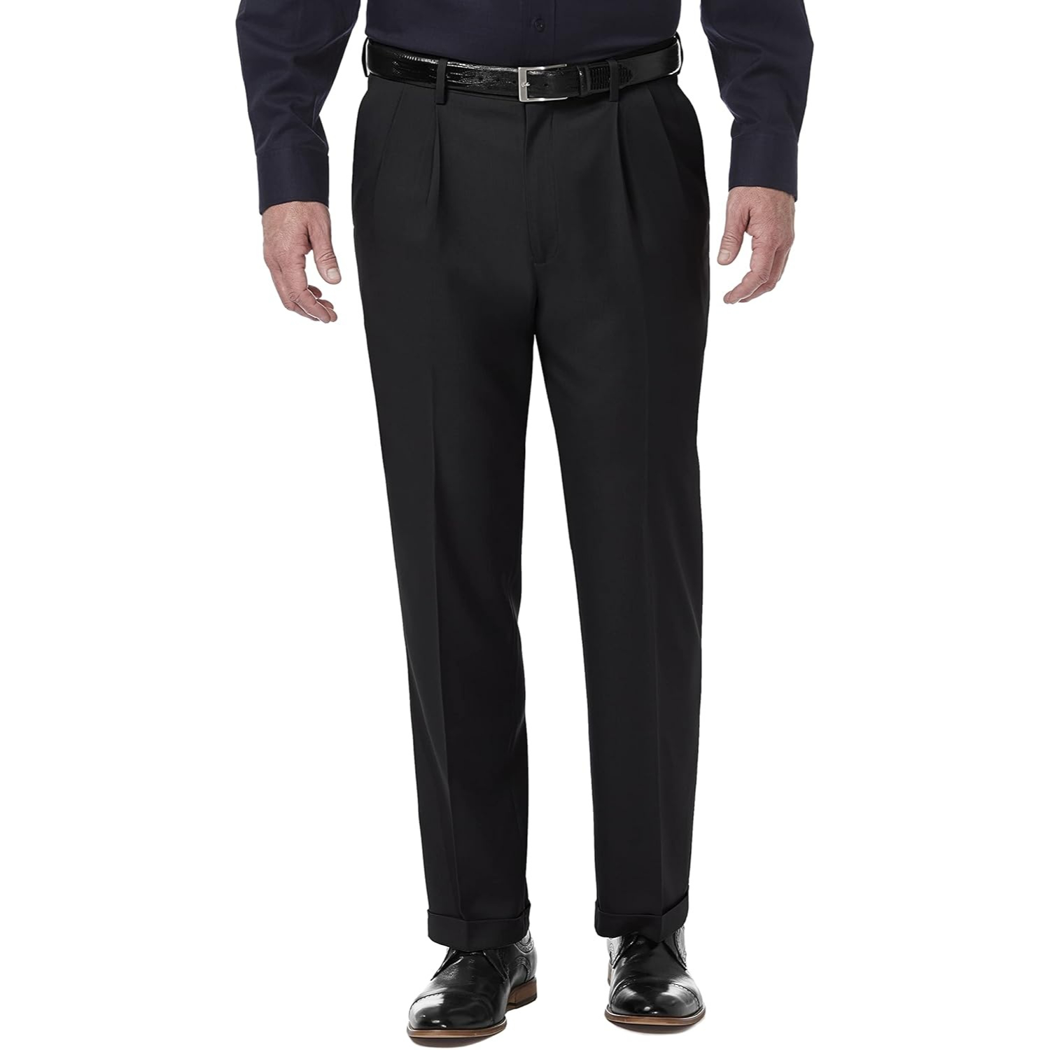 Classic Fit Pleated Dress Pants With Expandable Design For Men – women's cargo pants front view