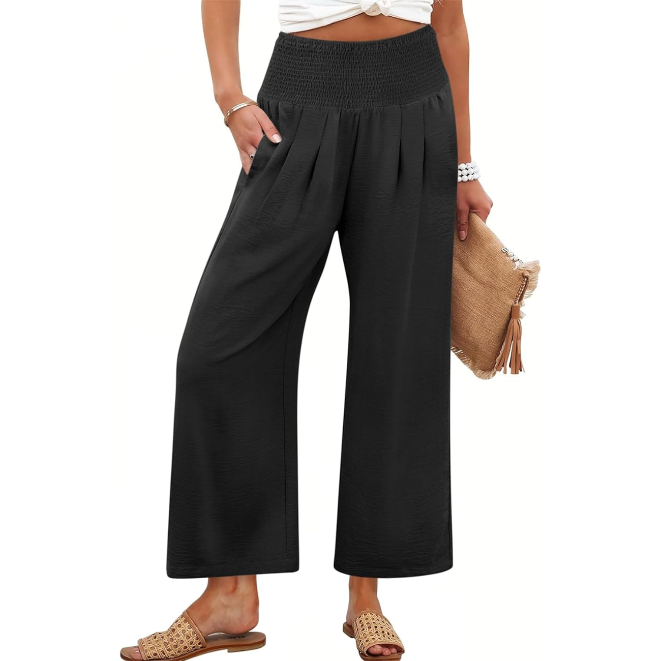 Summer Casual Flowy Palazzo Trousers For Women – side profile view