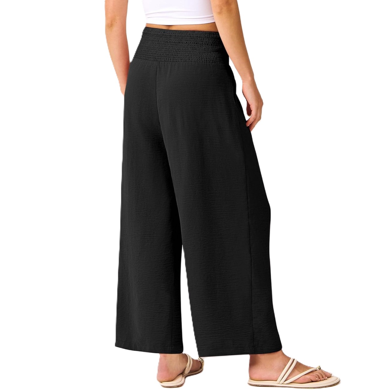 Summer Casual Flowy Palazzo Trousers For Women – back view detail