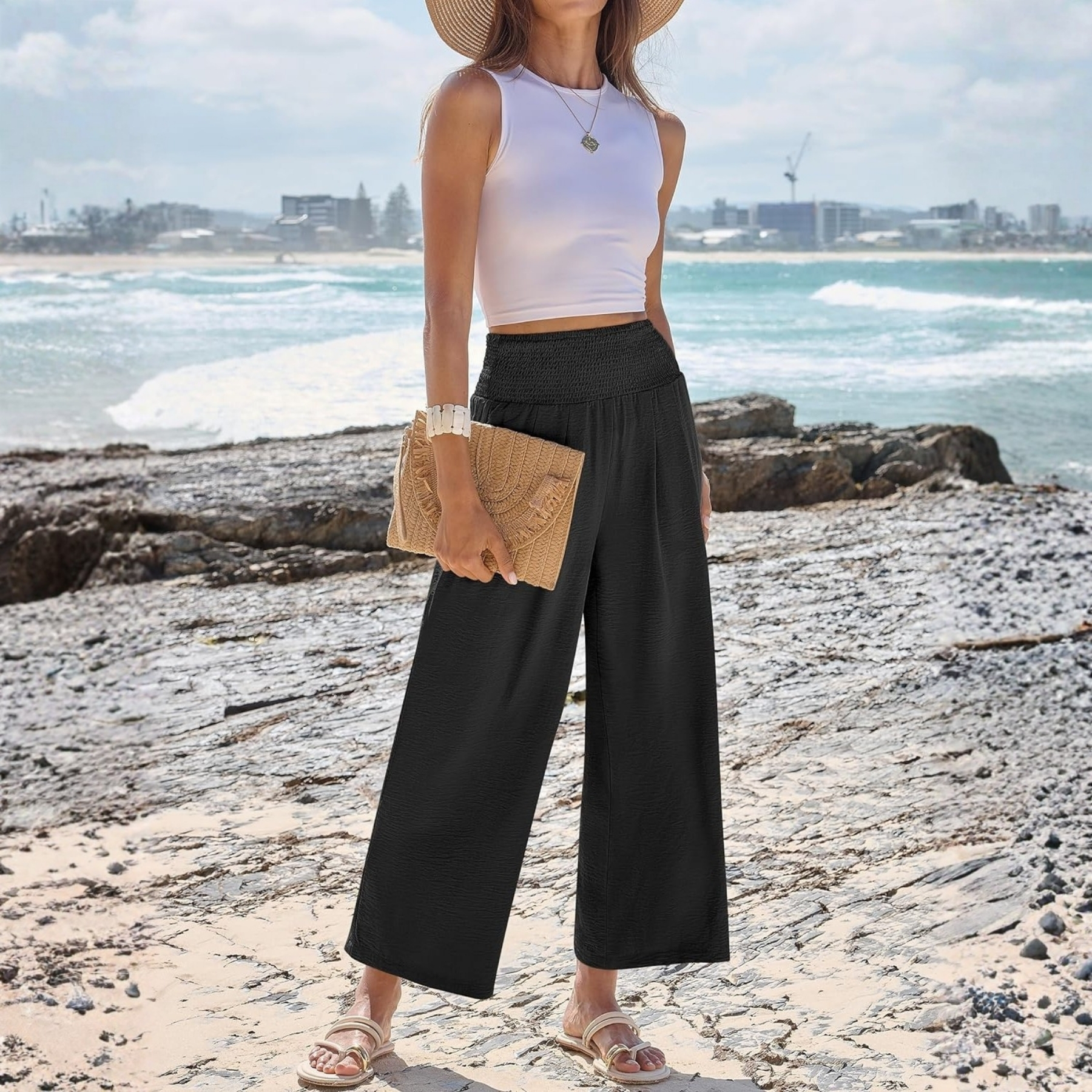 Summer Casual Flowy Palazzo Trousers For Women – waistband detail