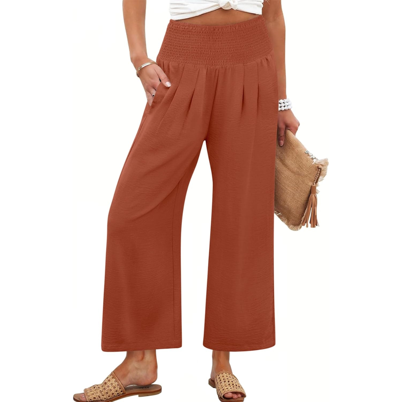 Summer Casual Flowy Palazzo Trousers For Women – fabric detail close-up