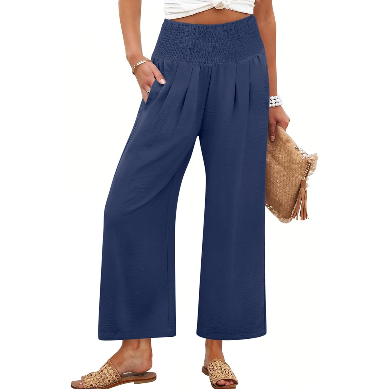 Summer Casual Flowy Palazzo Trousers For Women – styled outfit view