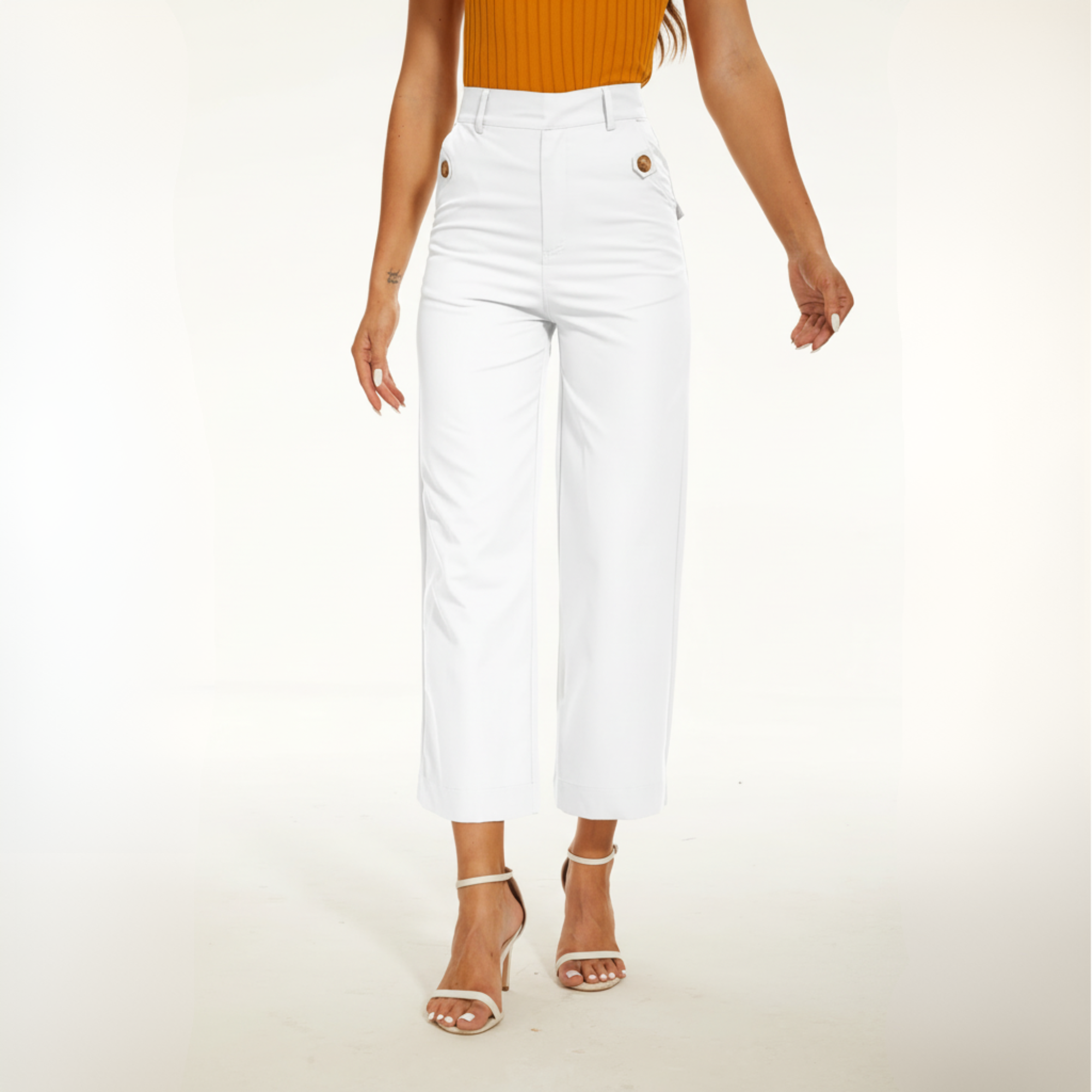 Stretch Twill Cropped Wide Leg Pant
