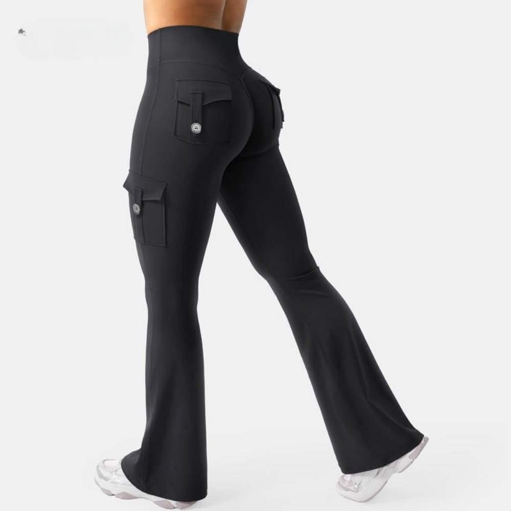 High Rise Seamless Flare Yoga Leggings With Pockets