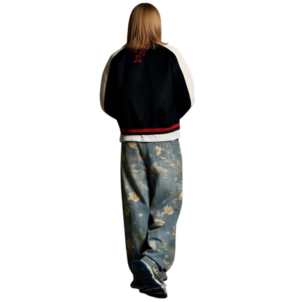 Denim Floral Carpenter Jeans – side profile view