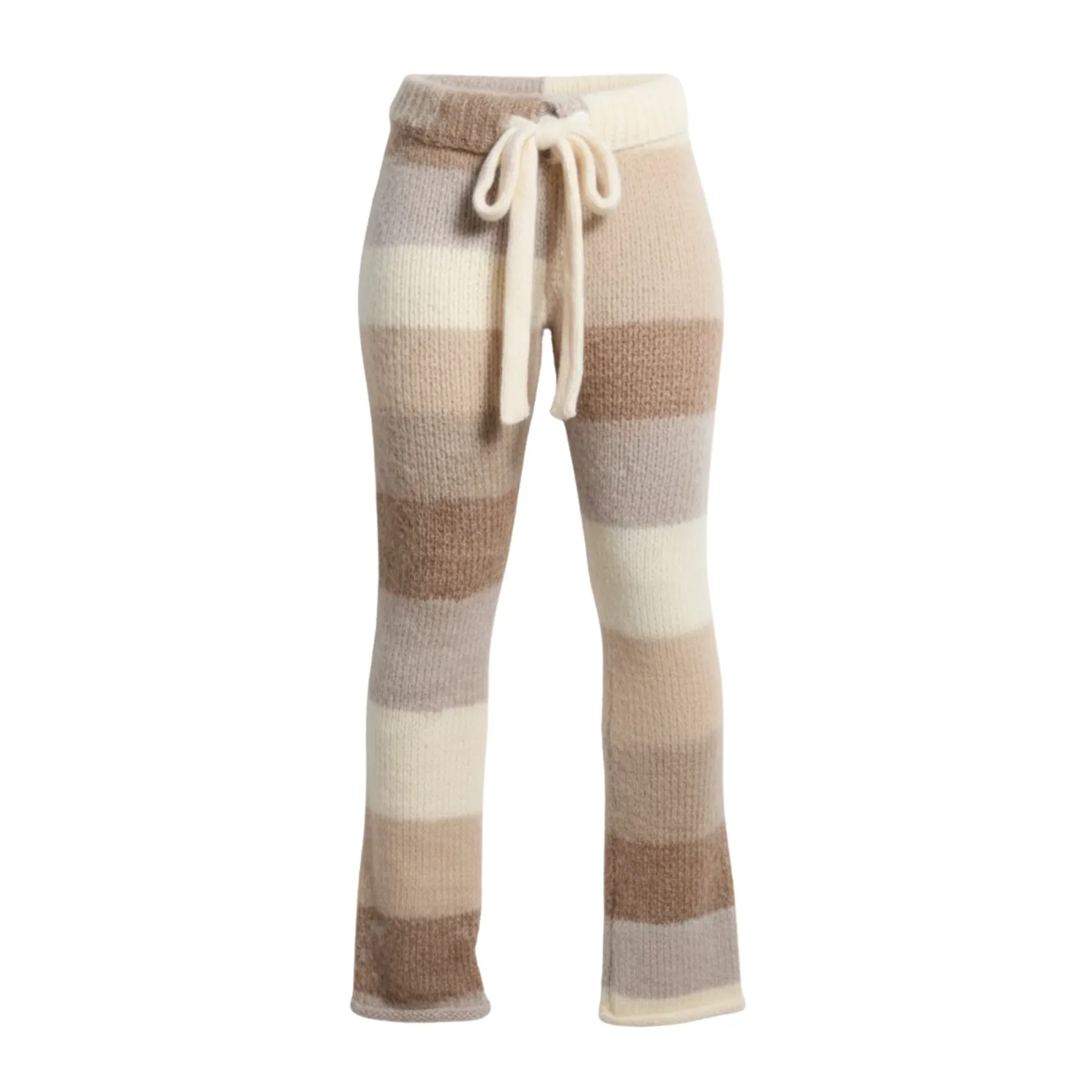 Cozy Knit Striped Pants With Soft Stretch And Drawstring Fit For Women