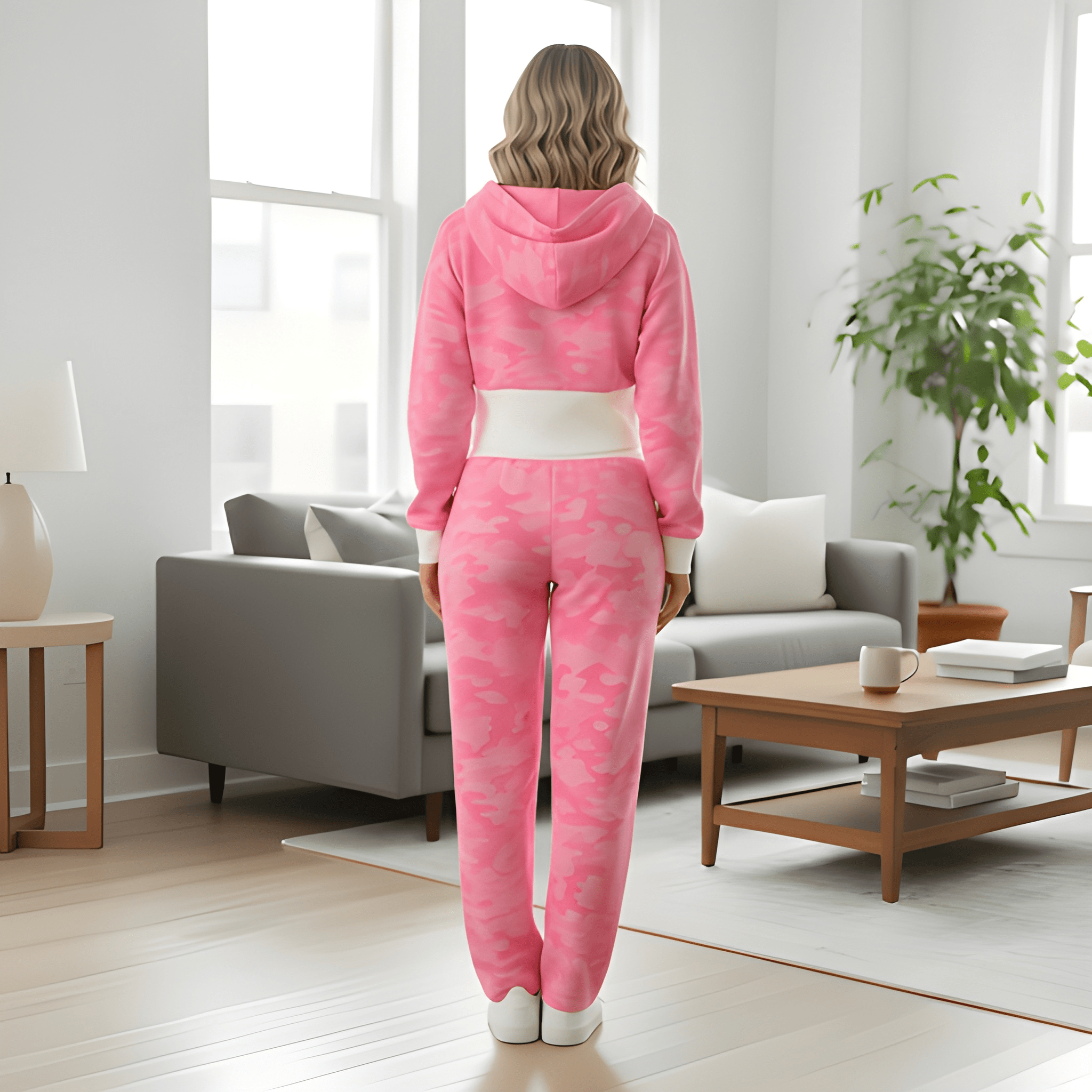 Women's Casual Camo Hoodie Outfit Set – pocket detail close-up