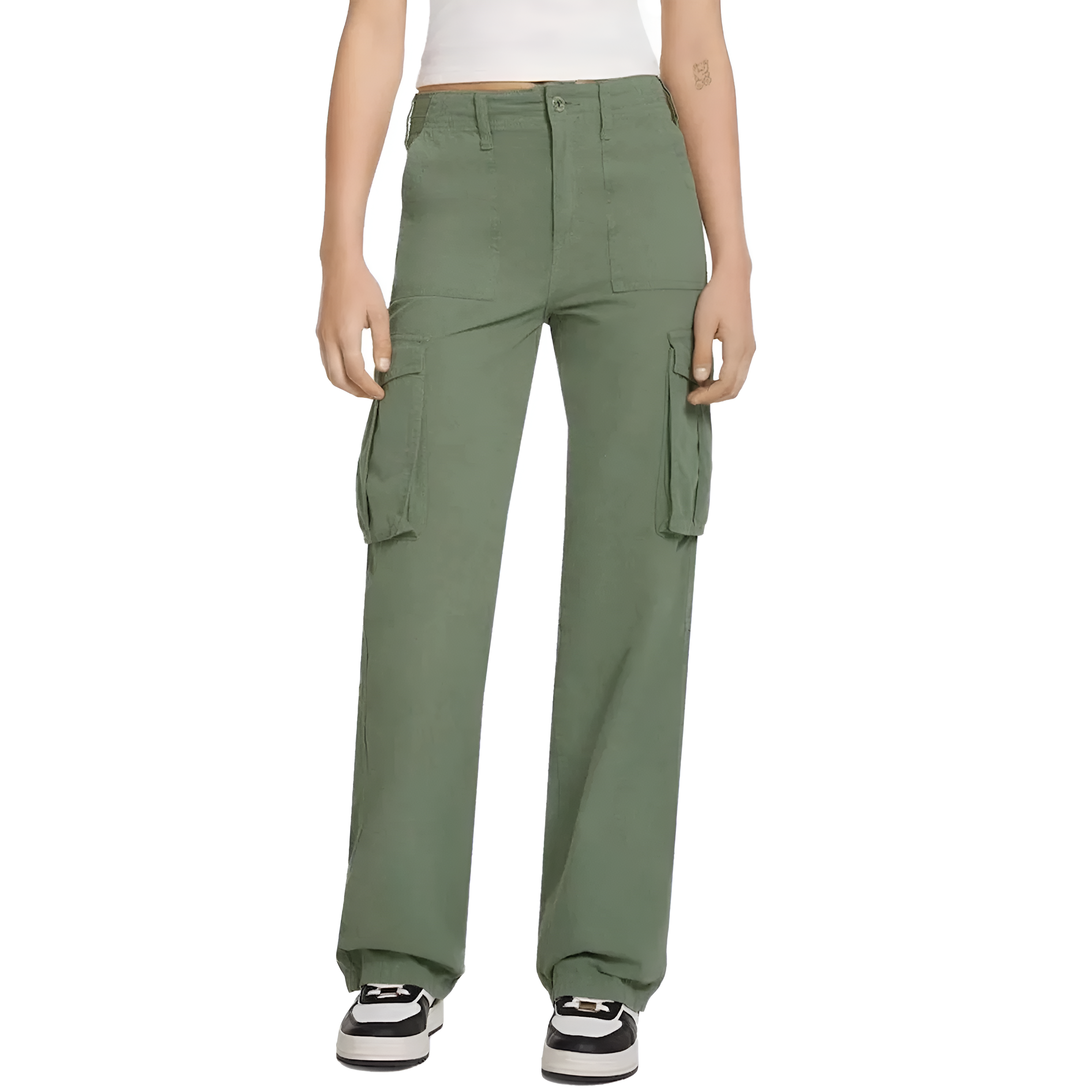 High Rise Straight Fit Cargo Pants With Wide Pocket - Trendy Streetwear – back view detail