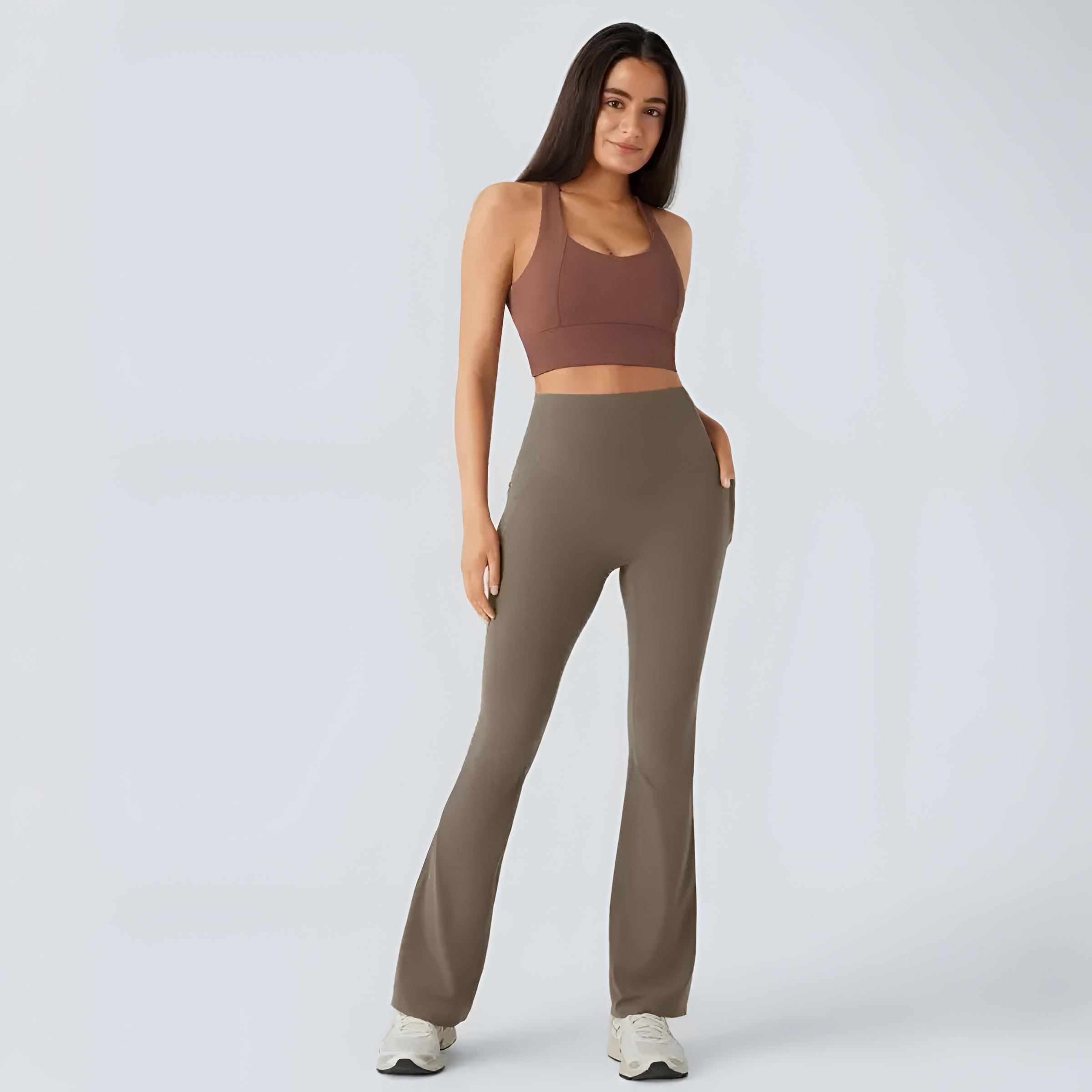 High Rise Yoga Bootcut Leggings With Pockets – full length outfit view