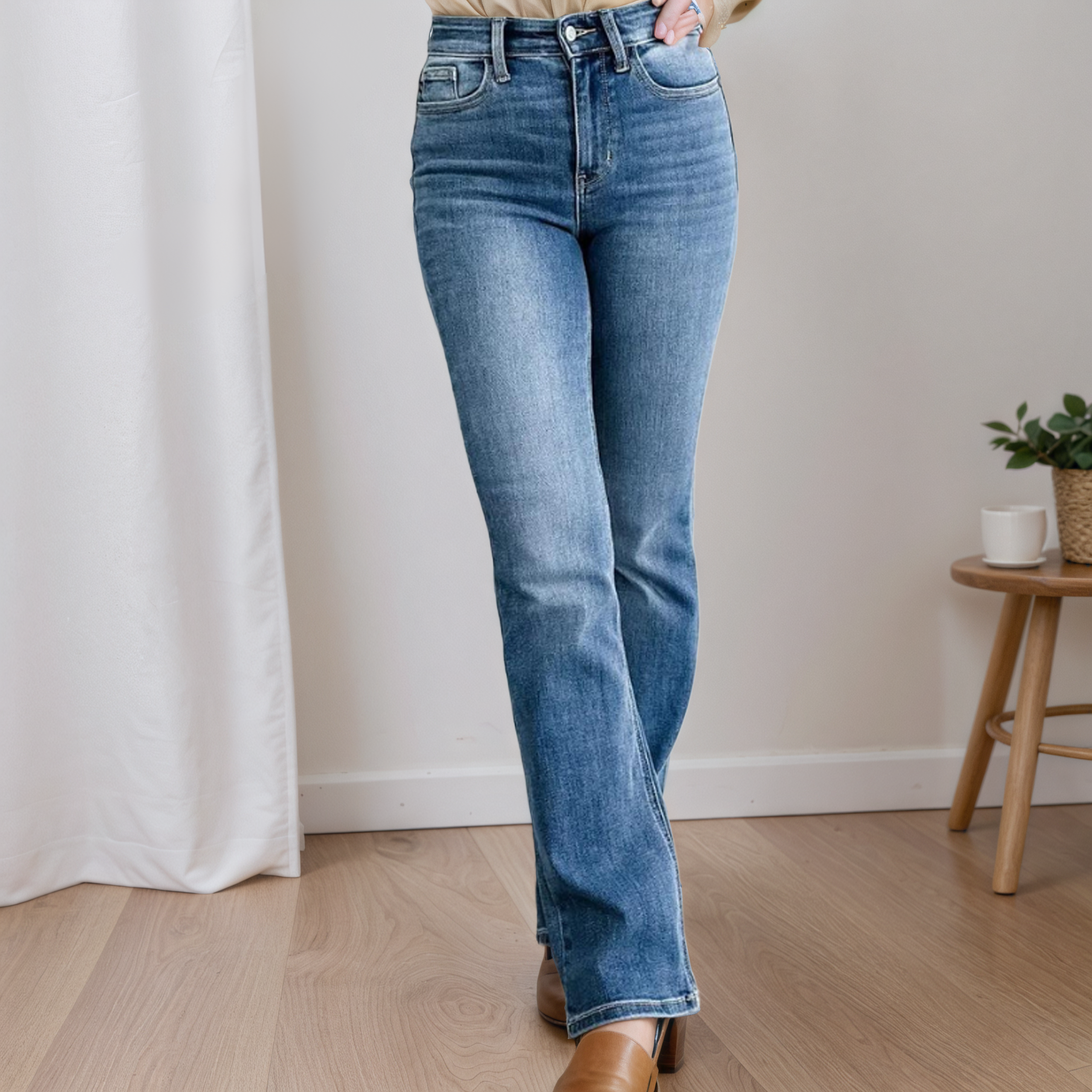 High Stretch Bootcut Jeans – styled outfit view