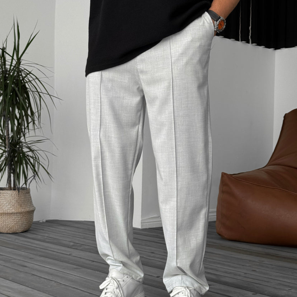 Contemporary Neutral Tone Fit Pants – full length outfit view