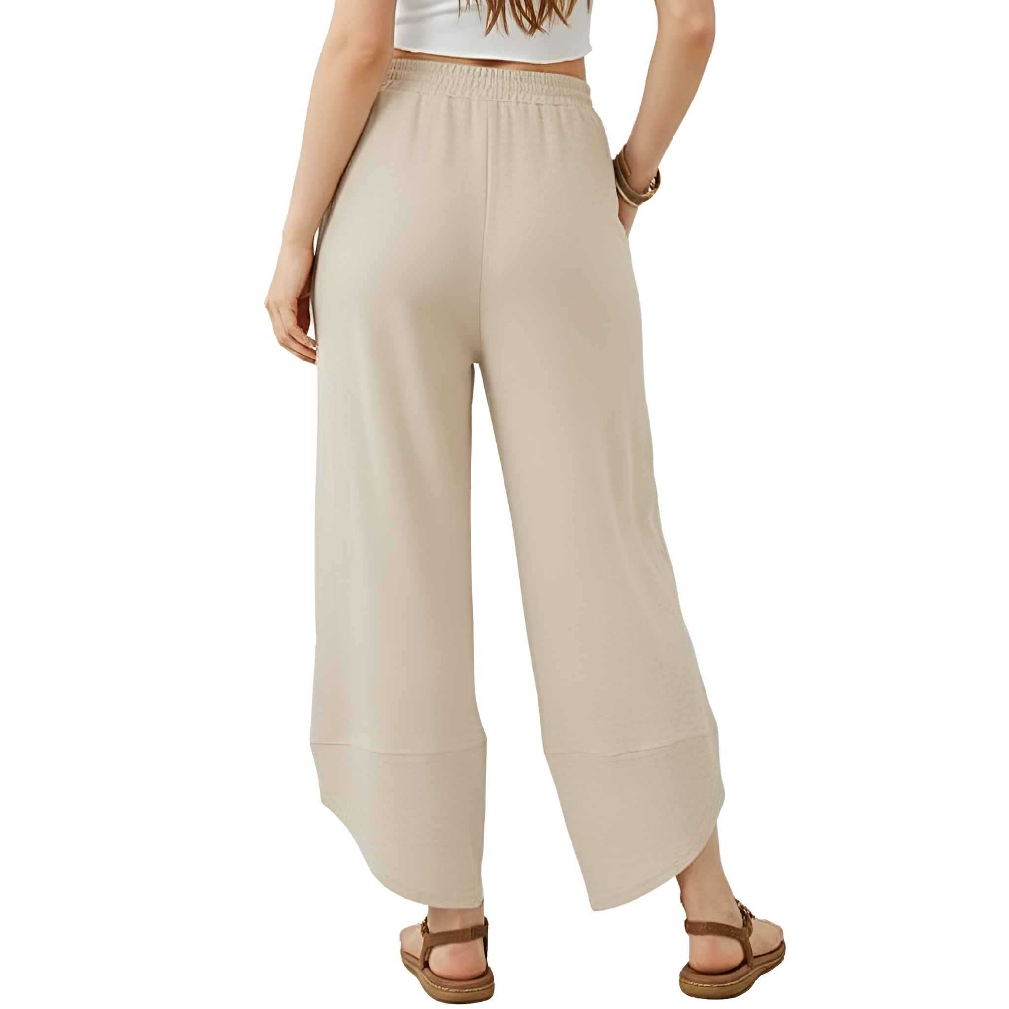 Baggy Wide Fit Casual Palazzo Harem Pants With Pockets For Women – waistband detail