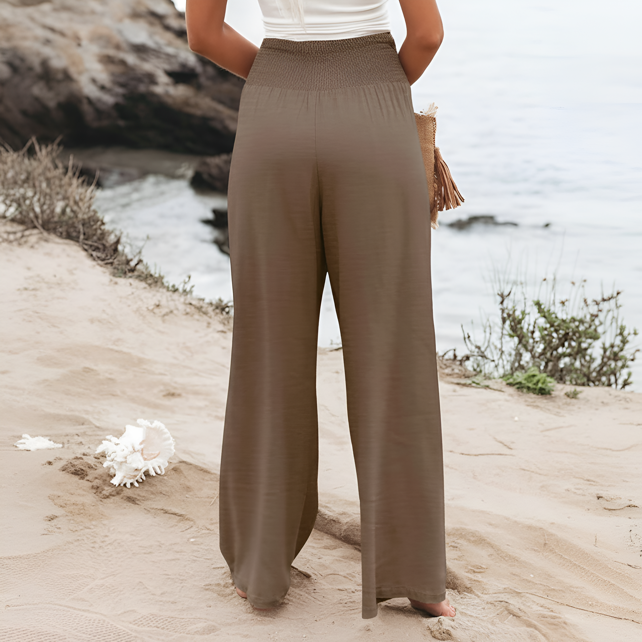 Casual High Rise Palazzo With Pocket For Women – fabric detail close-up