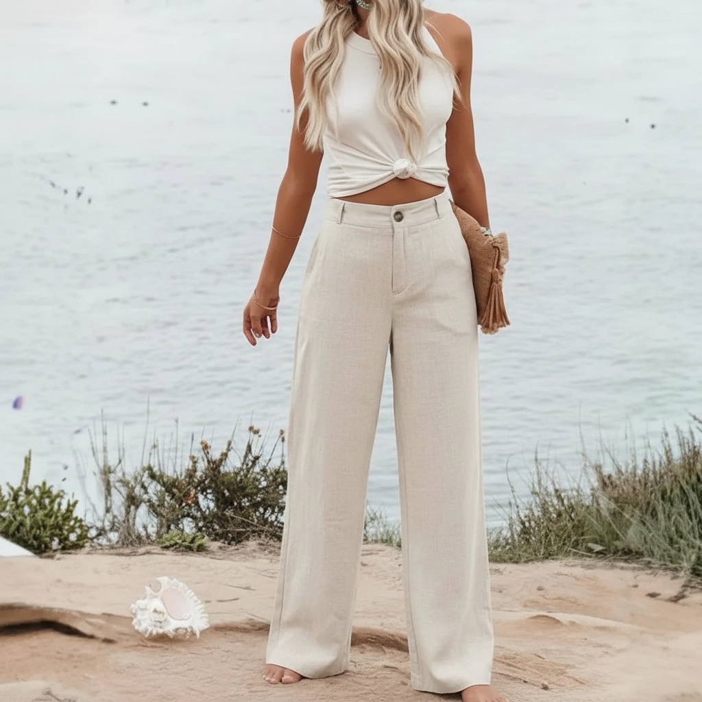 Wide Vertical Casual Textile Pants For Women – waistband detail