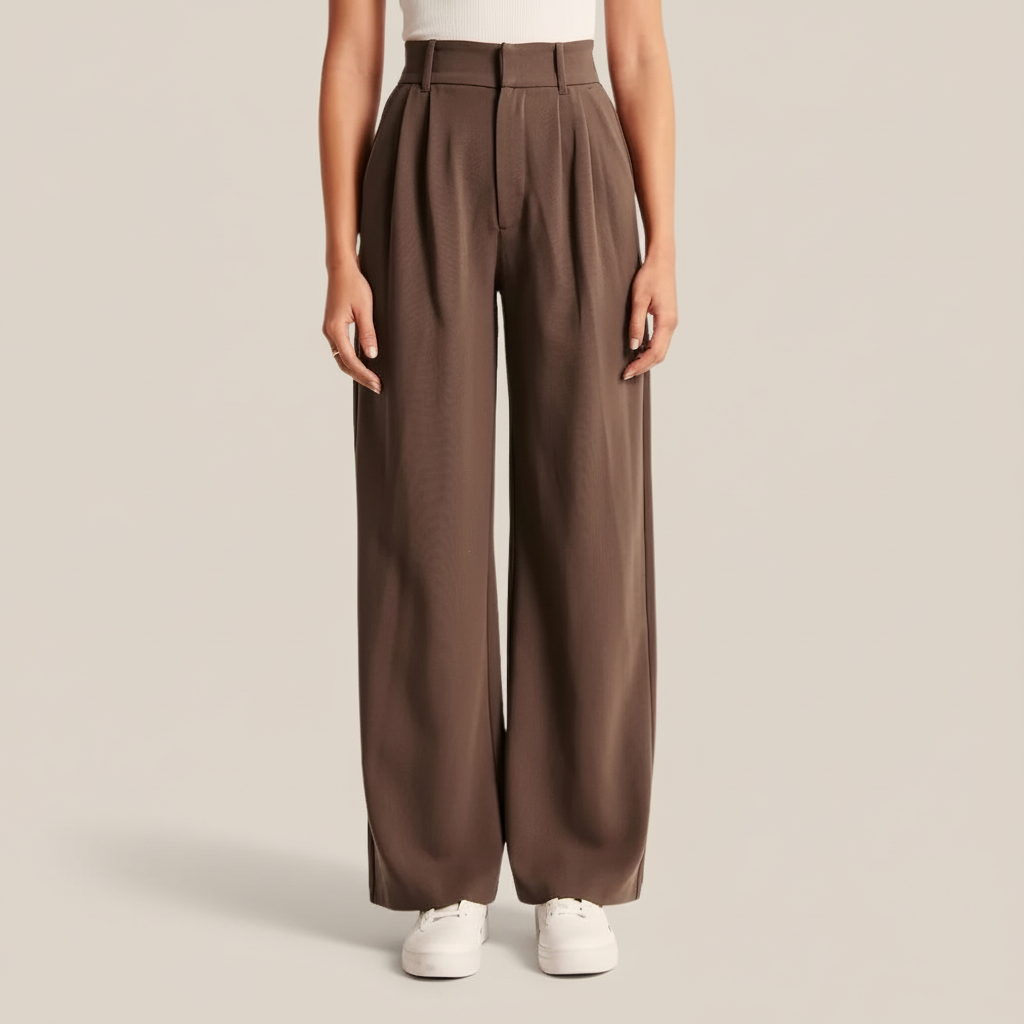 Lightweight Tailored Wide Pants With Pleated Front For Women - Work & Ca – pocket detail close-up