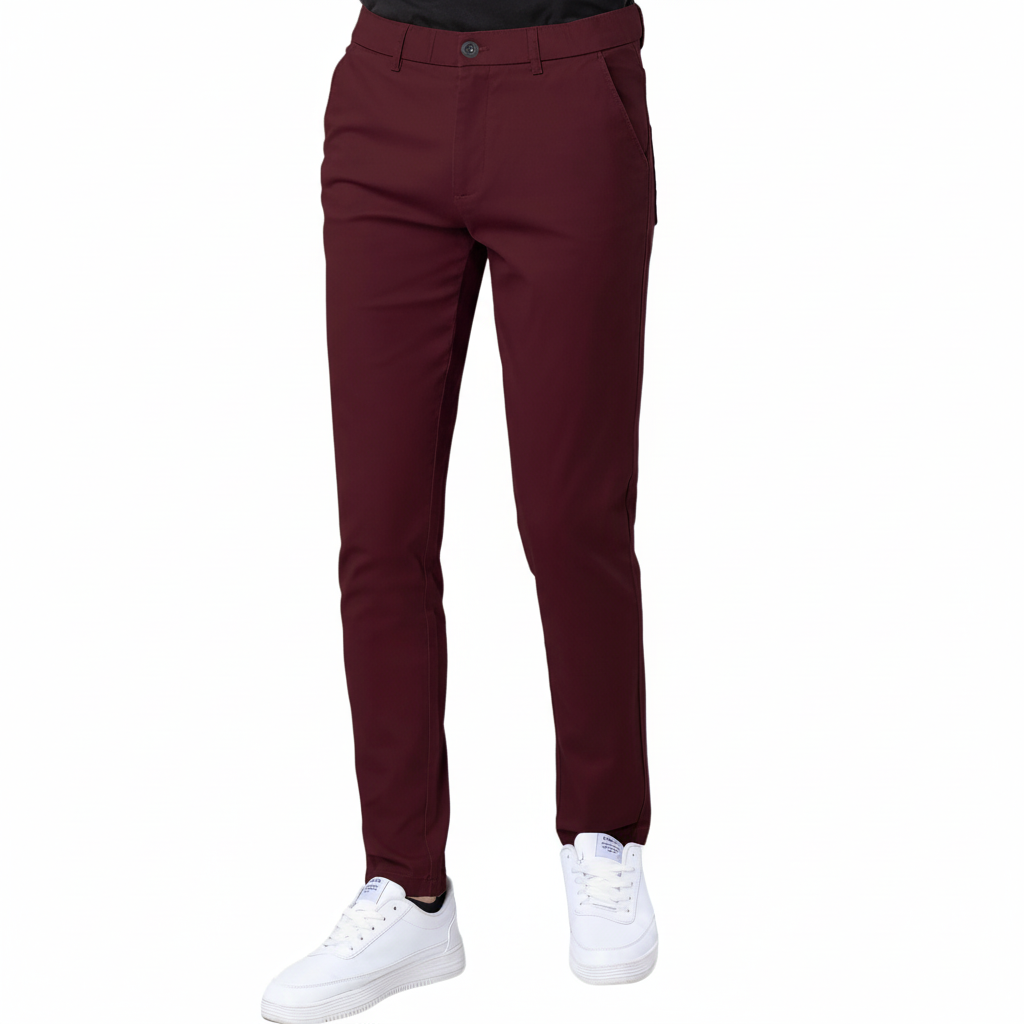 Flat Front Skinny Stretchy Slim Fit Tapered Trousers – fit and style view