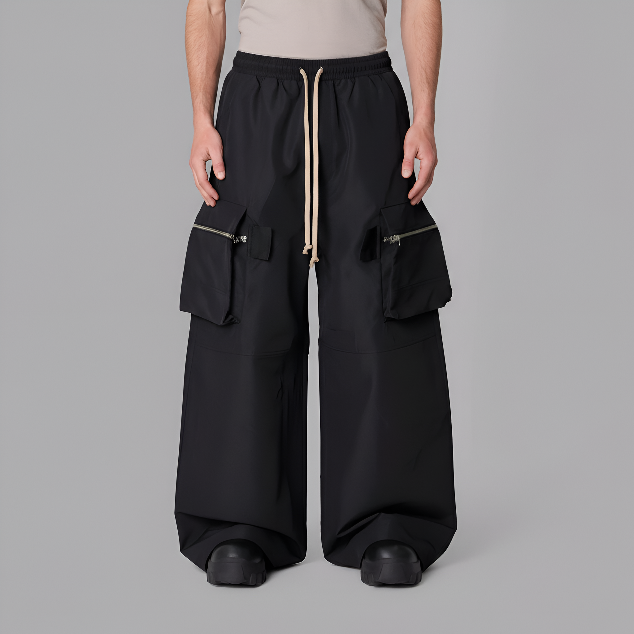 Men's Utility Zip Cargo Pocket Festival Rave Pants - Trendy Streetwear S – women's cargo pants front view