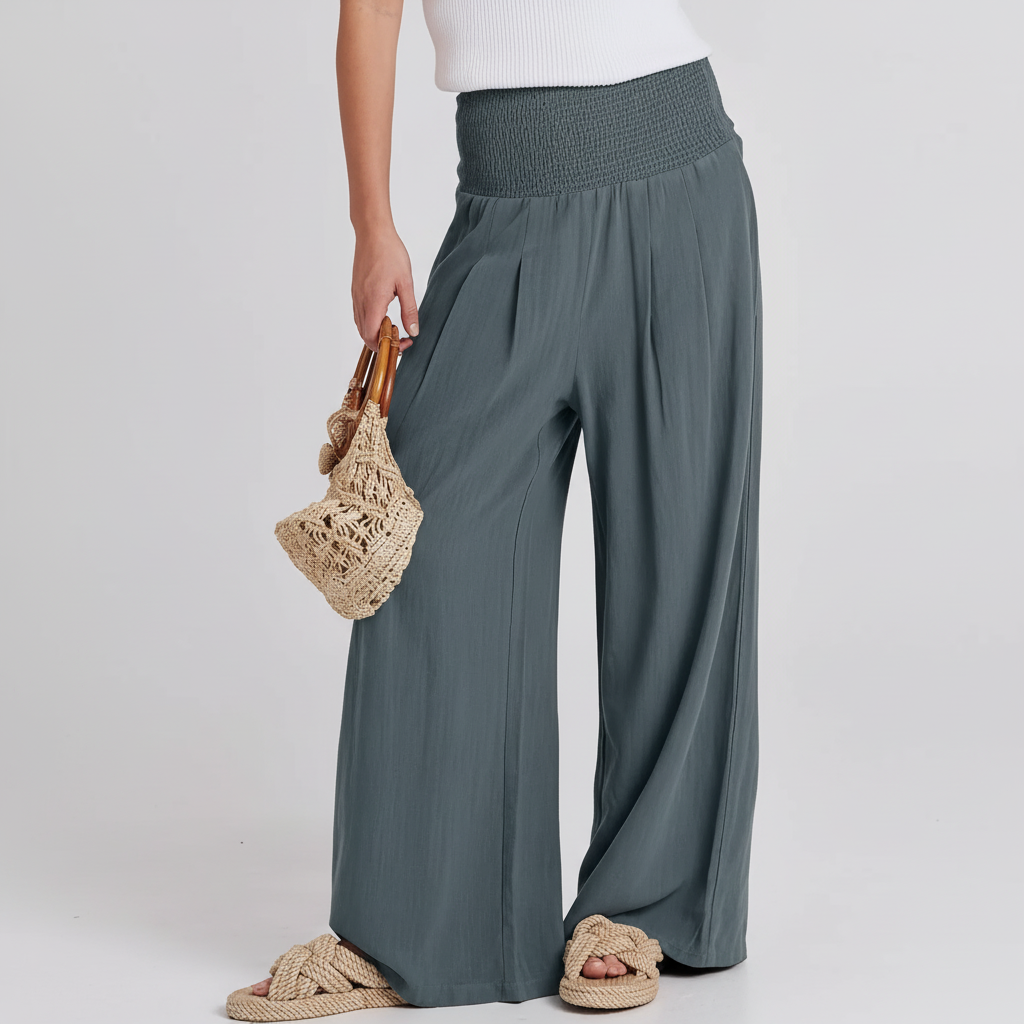 High Rise Wide Fit Casual Summer Pants For Women – fabric detail close-up