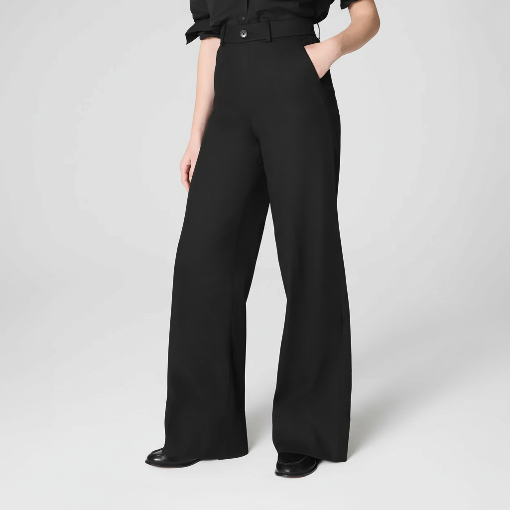 High Rise Stretch Wide Pant With Smoothing Panel – full length outfit view