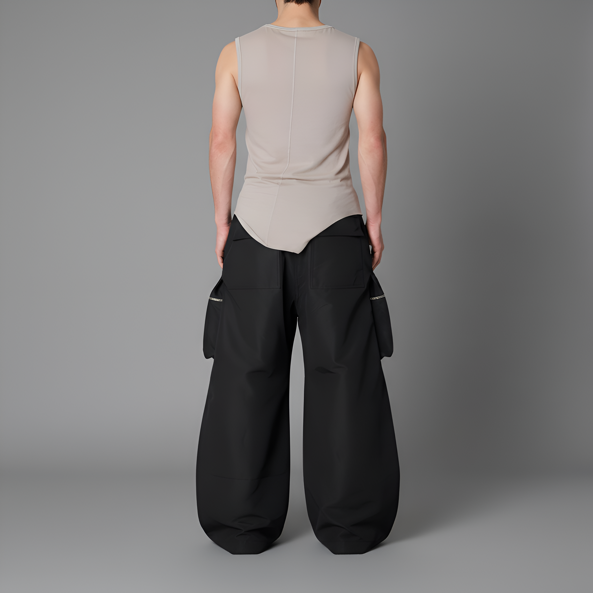 Men's Utility Zip Cargo Pocket Festival Rave Pants - Trendy Streetwear S – back view detail