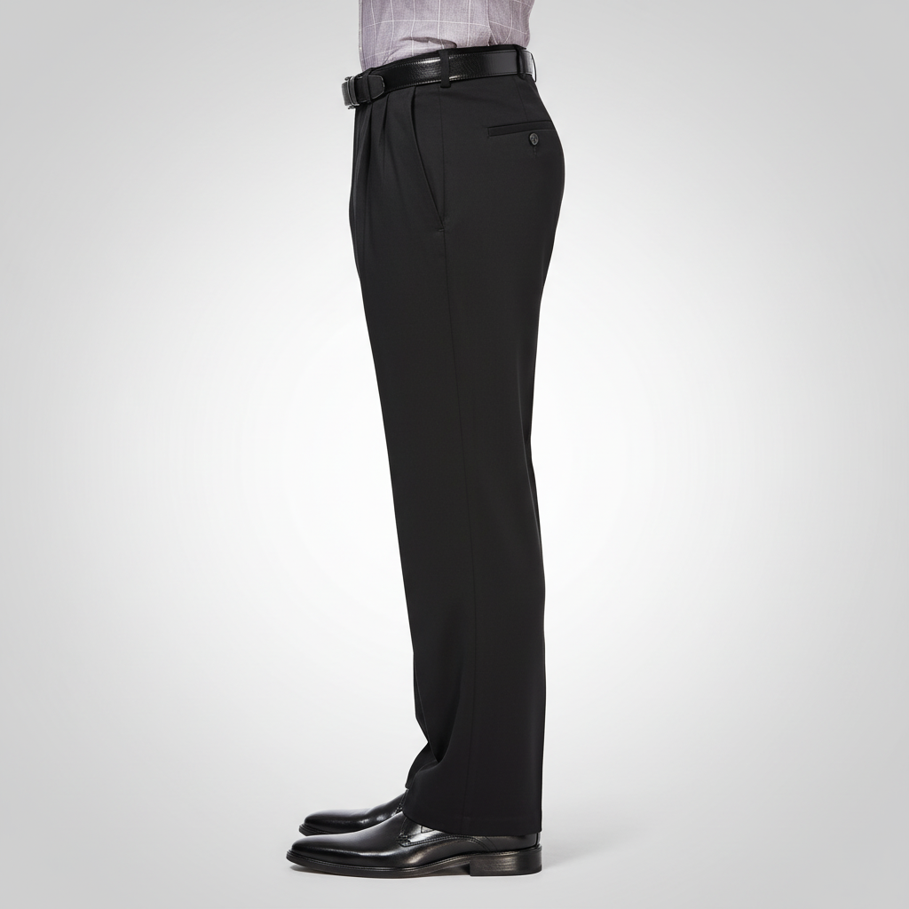 Classic Fit Pleated Pants With No Iron Finish And Clean Look For Men – side profile view