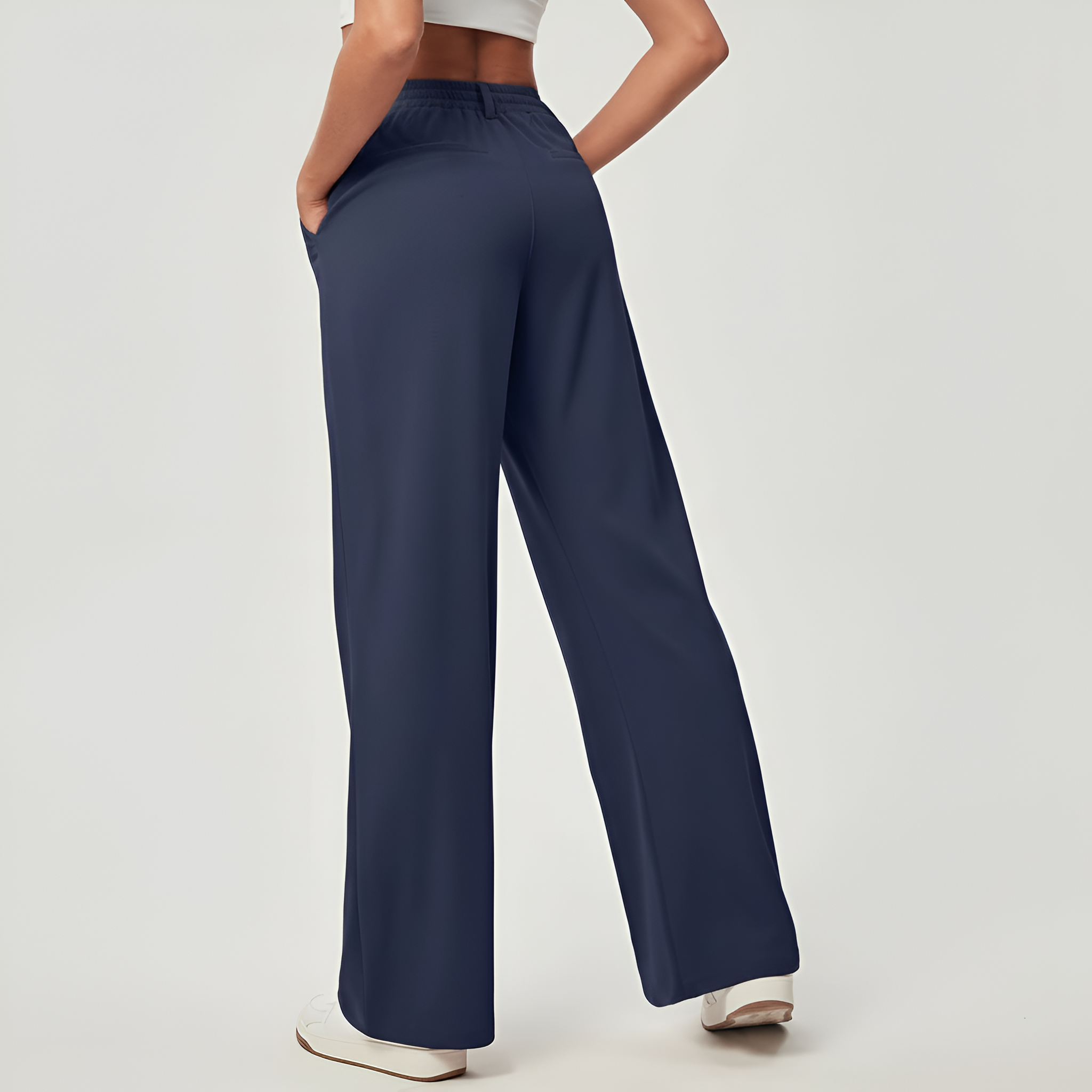 Casual And Comfortable Wide Fit Stretchy Work Pants For Women  – model wearing view