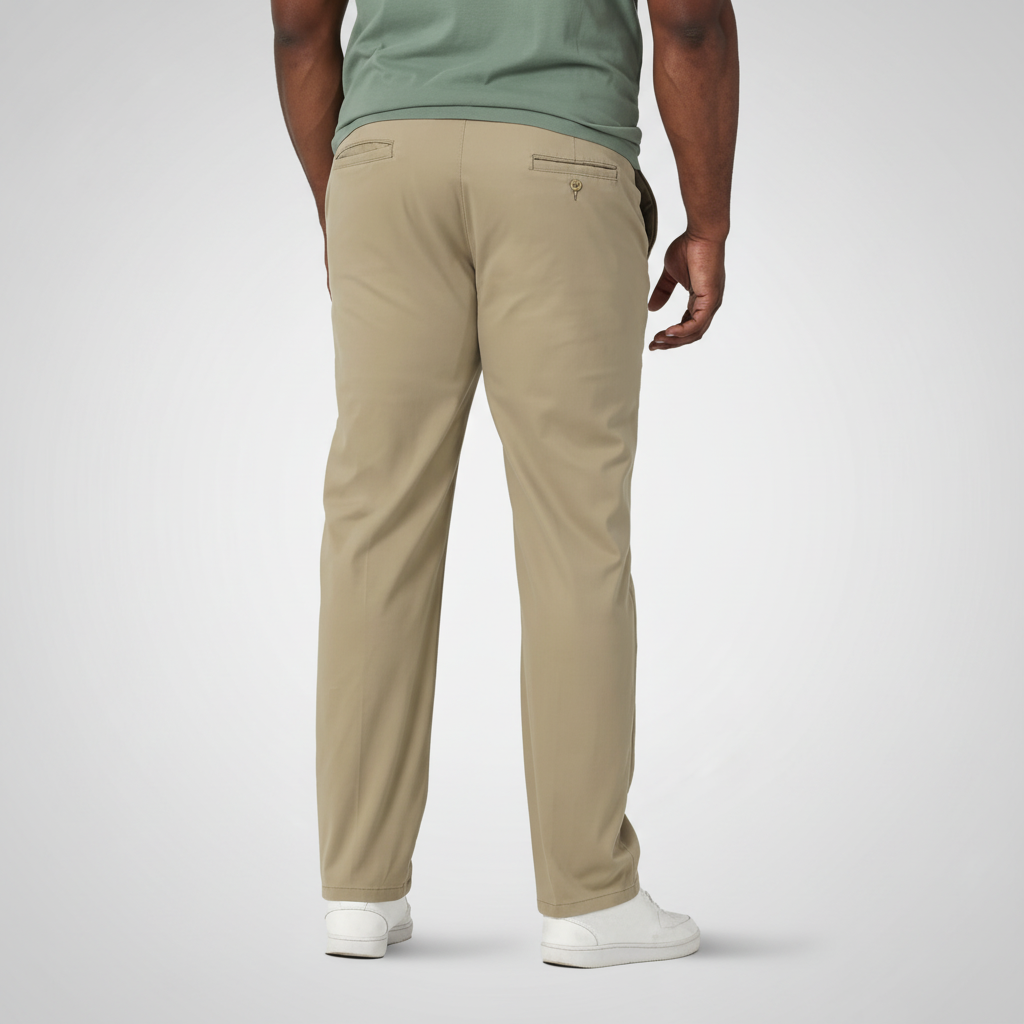 Regular Straight Fit Pant With Flat Front Style For Men – full length outfit view