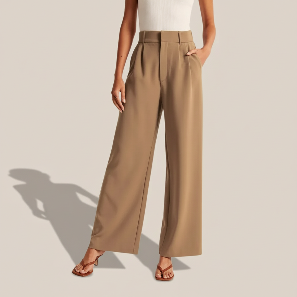 Lightweight Tailored Wide Pants With Pleated Front For Women - Work & Ca – fabric detail close-up
