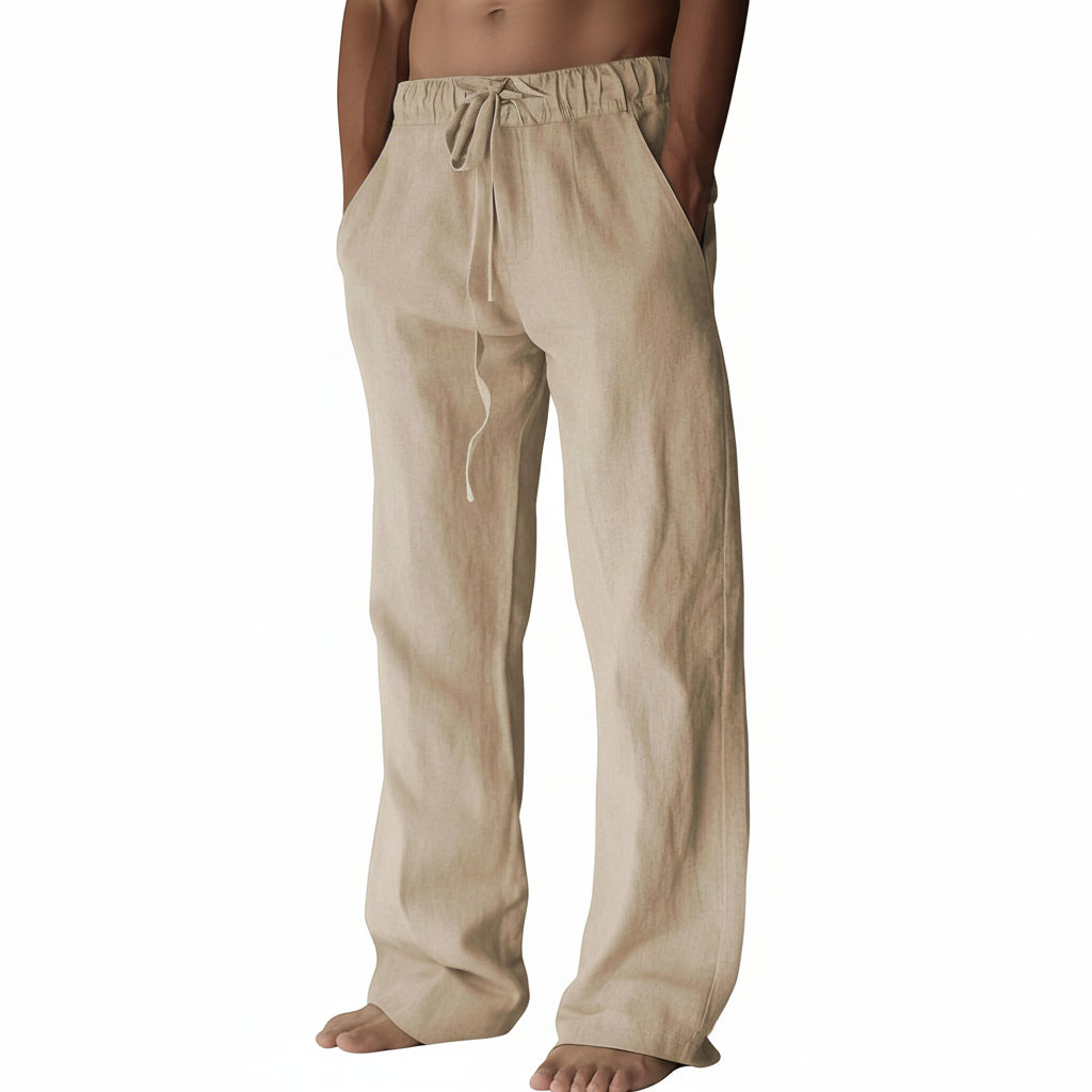 Summer Casual Loose Fit Beach Pants With Elastic Drawstring For Men – women's cargo pants front view