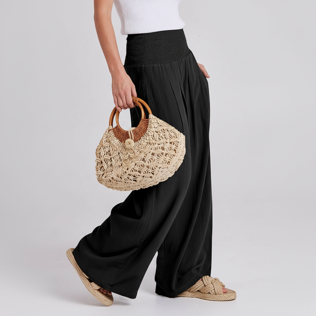 High Rise Wide Fit Casual Summer Pants For Women – back view detail