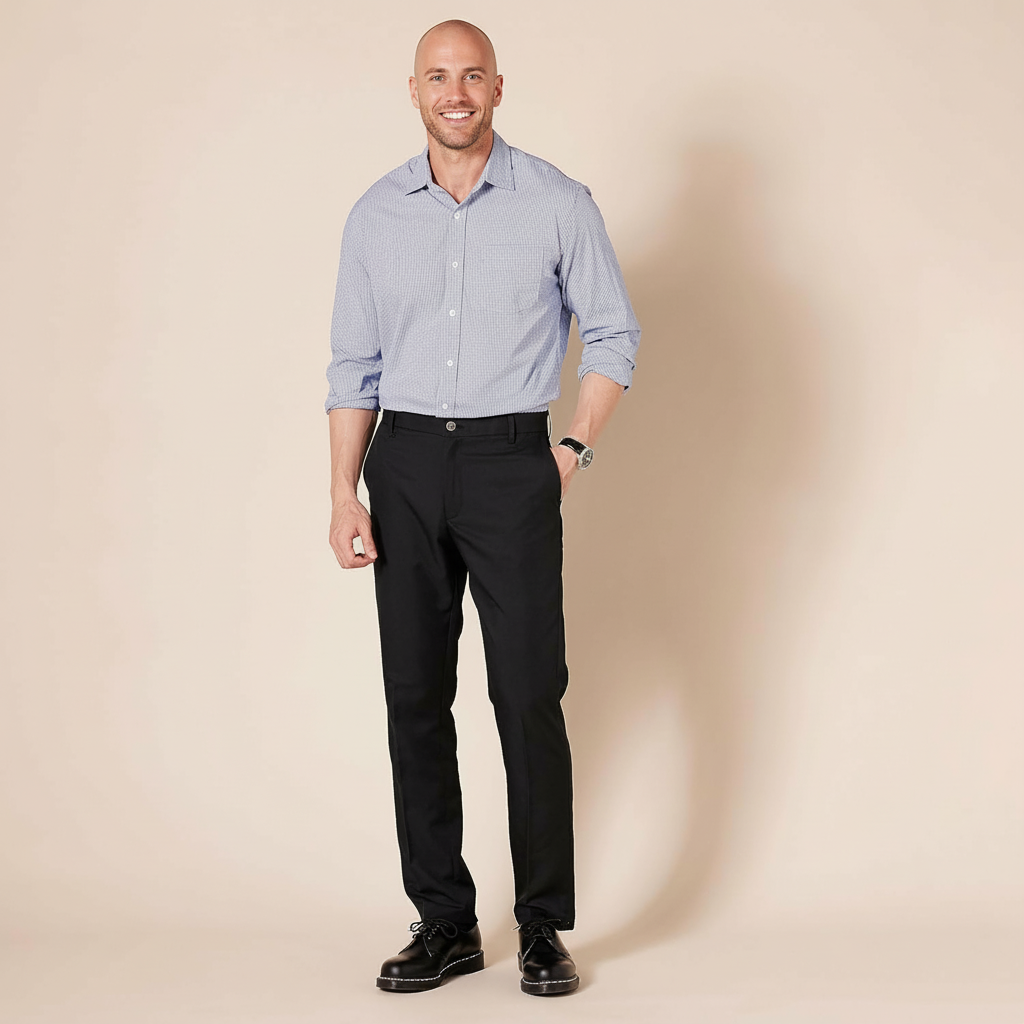 Slim Fit Flat Front Dress Pants For Men – side profile view