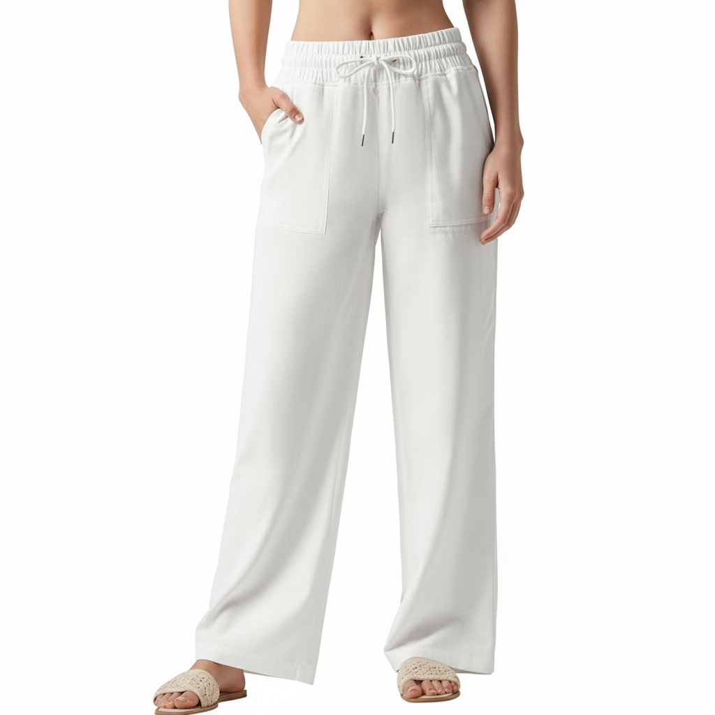 Wide Fit Casual Summer Palazzo Pants With Pockets For Women  – waistband detail