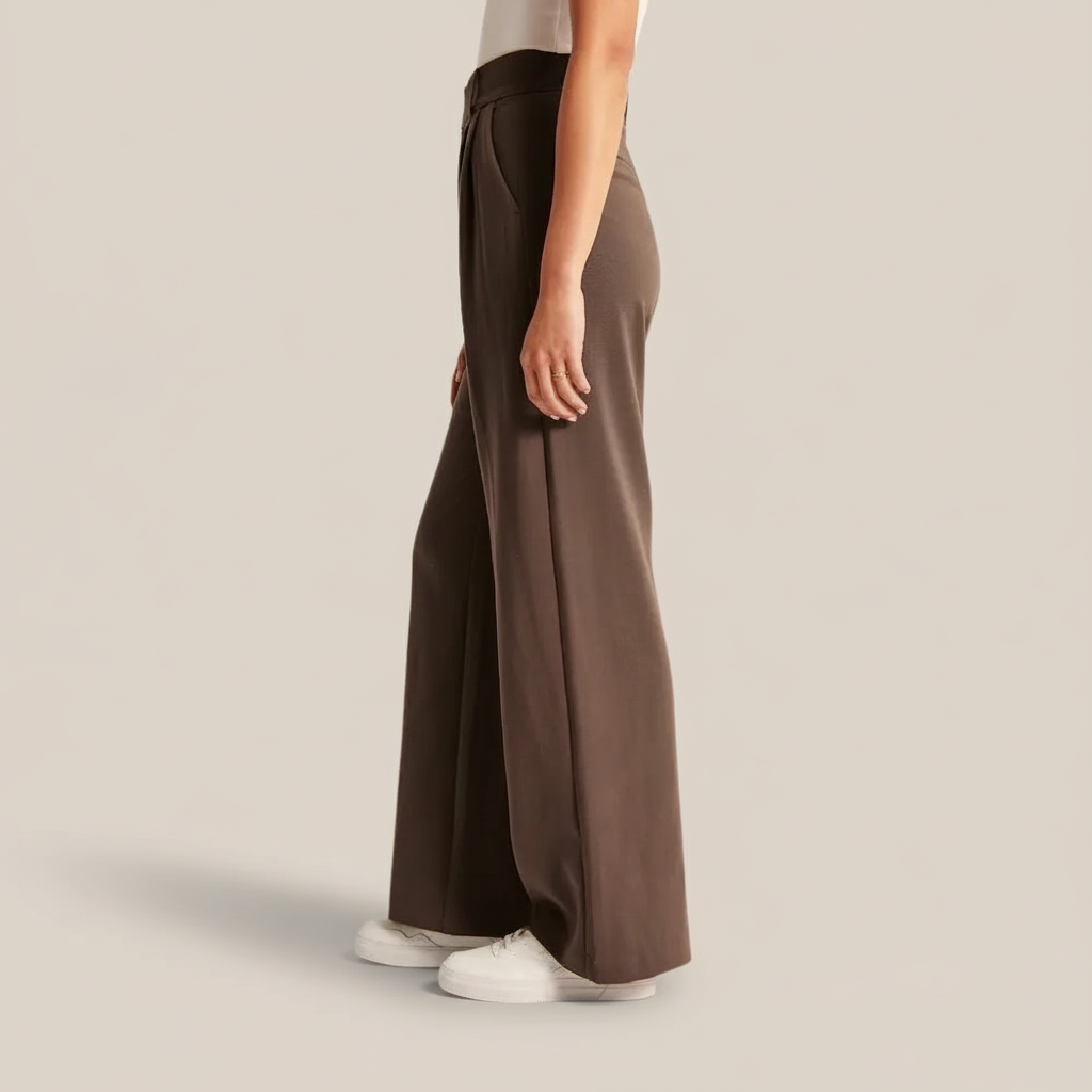 Lightweight Tailored Wide Pants With Pleated Front For Women - Work & Ca – waistband detail