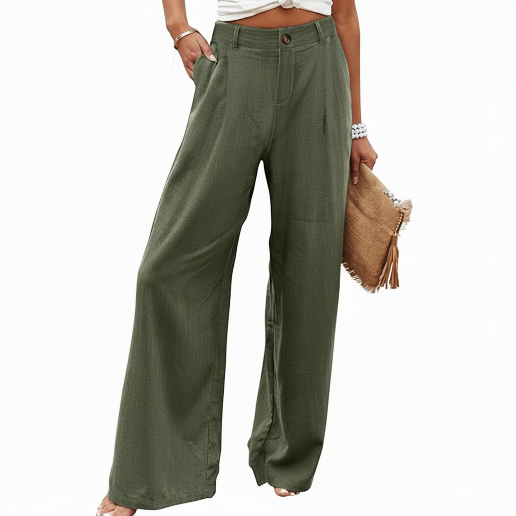 Wide Vertical Casual Textile Pants For Women – fabric detail close-up