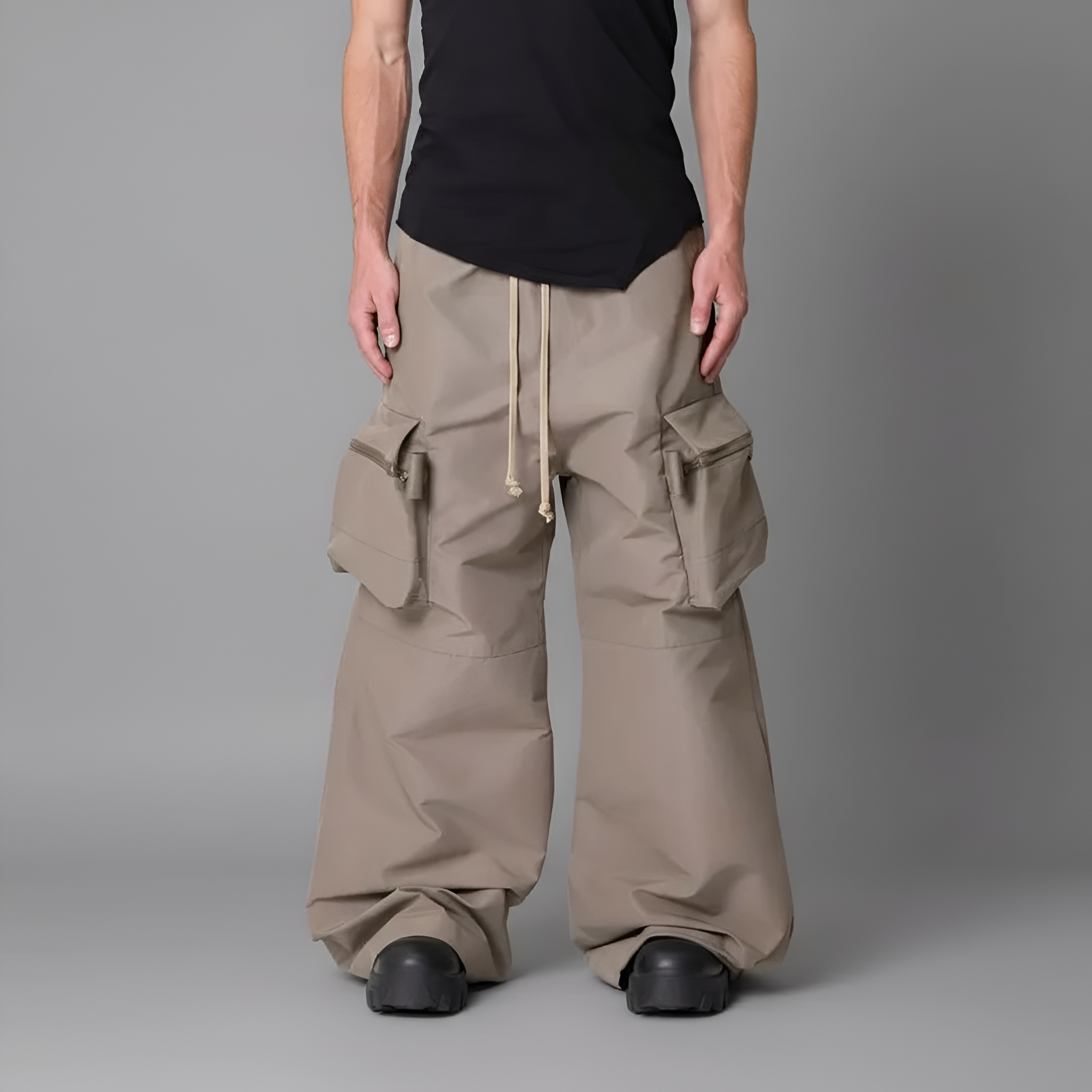 Men's Utility Zip Cargo Pocket Festival Rave Pants - Trendy Streetwear S – pocket detail close-up