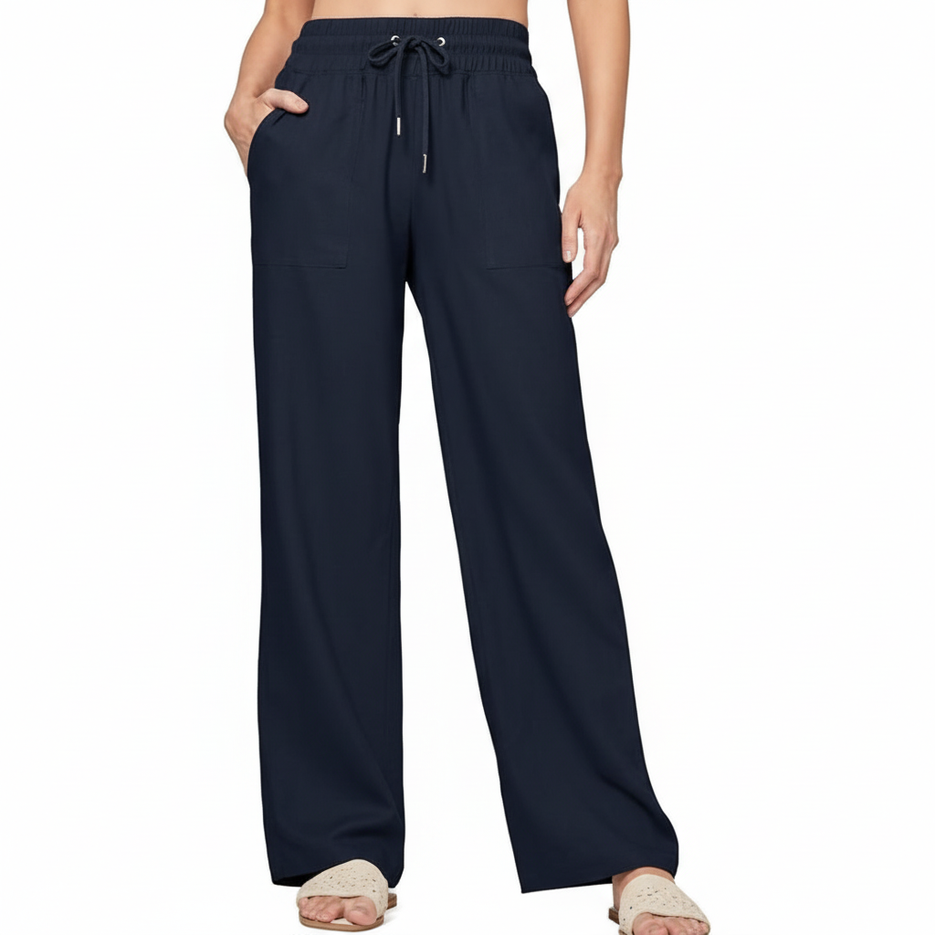 Wide Fit Casual Summer Palazzo Pants With Pockets For Women  – model wearing view