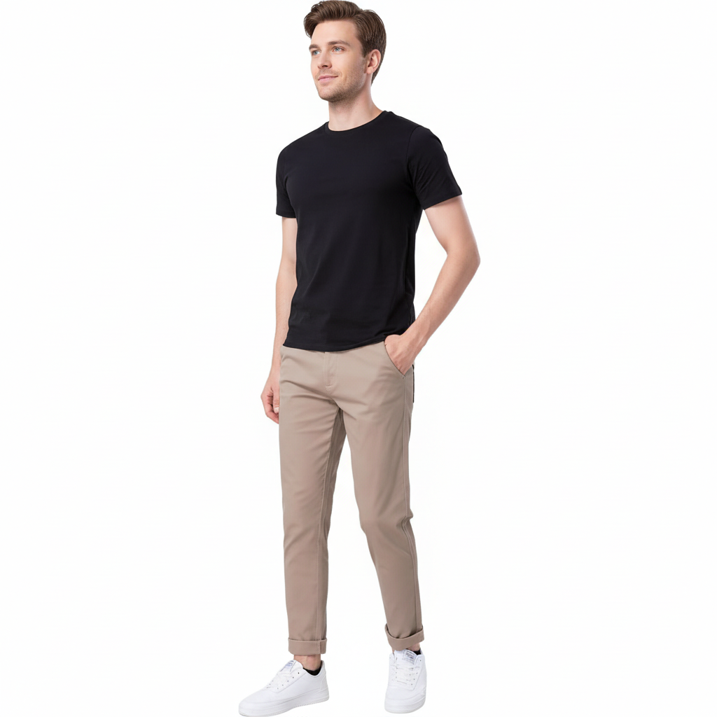 Flat Front Skinny Stretchy Slim Fit Tapered Trousers – fabric detail close-up