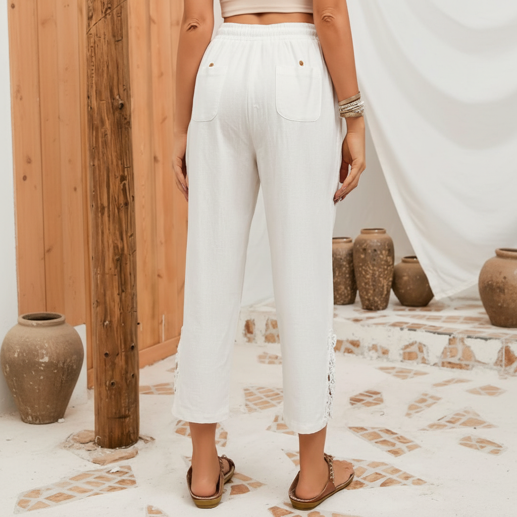 Casual Lightweight Pants With Pockets And Drawstring For Women – side profile view