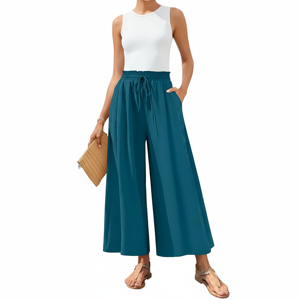 Casual Style Wide Fit Palazzo Pants With Pockets – full length outfit view