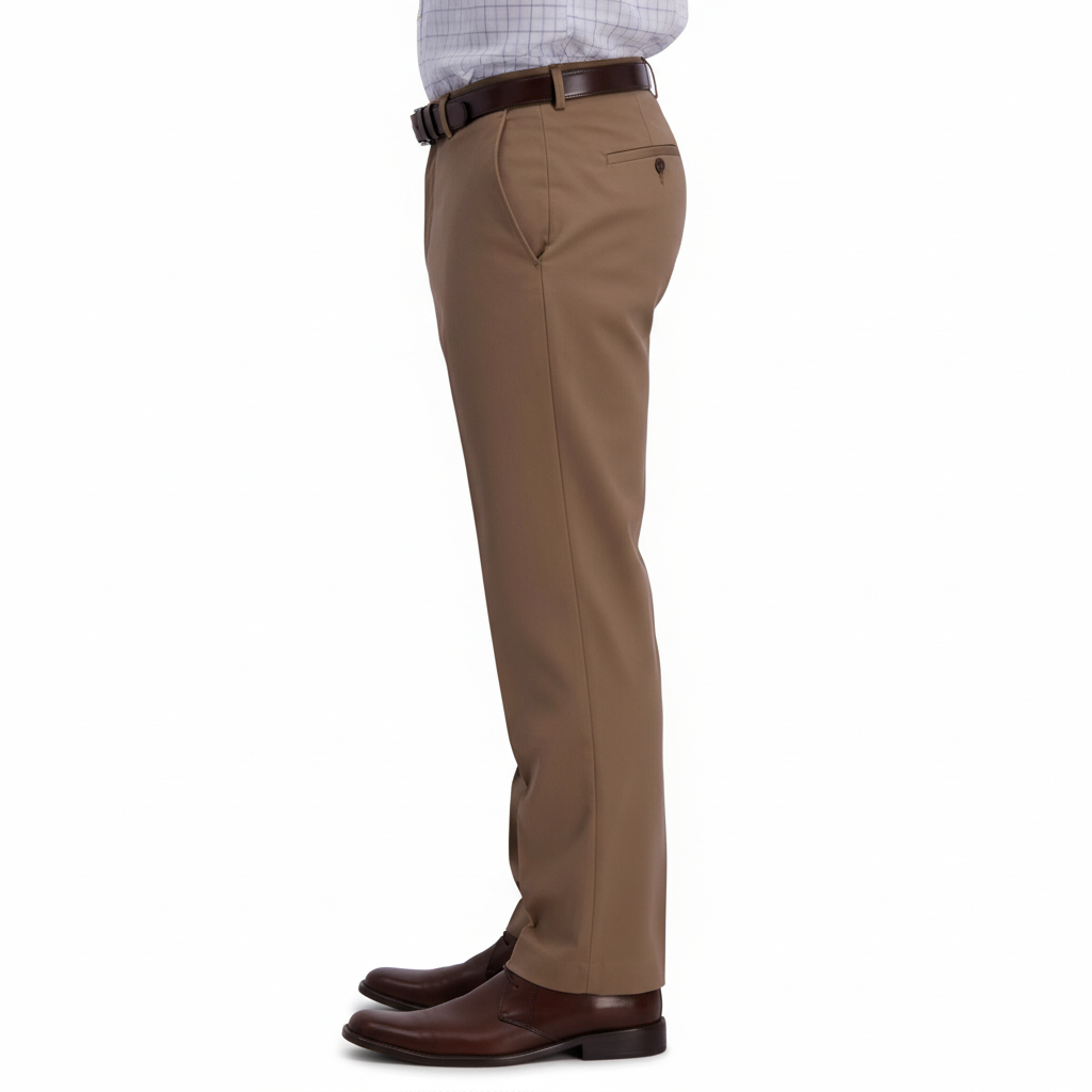 No Iron Flat Front Casual Pants With Classic Fit – side profile view